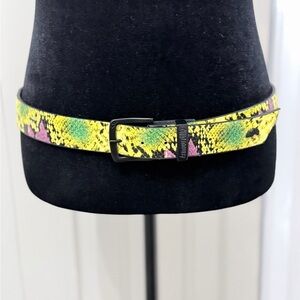 Men’s Armourdillo Snake Print Leather Belt Yellow Black XL